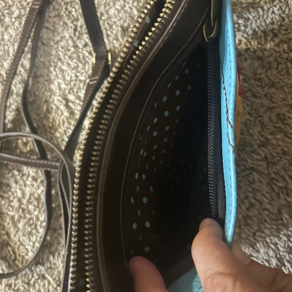 Chala Light Blue Mermaid small Crossbody Bag with Brown Trim - Picture 9 of 11